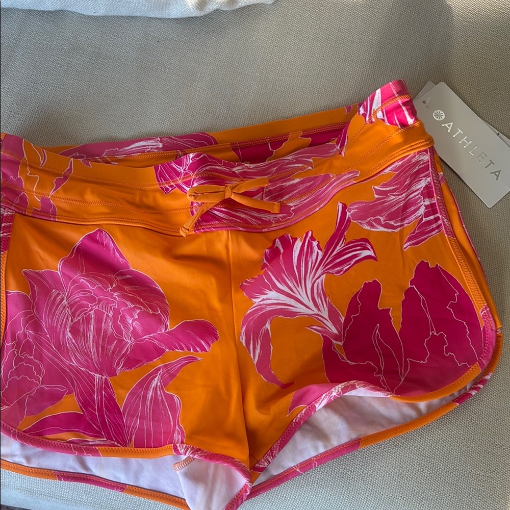 Athleta Orange and Pink Athletic Shorts with Drawstring Waist